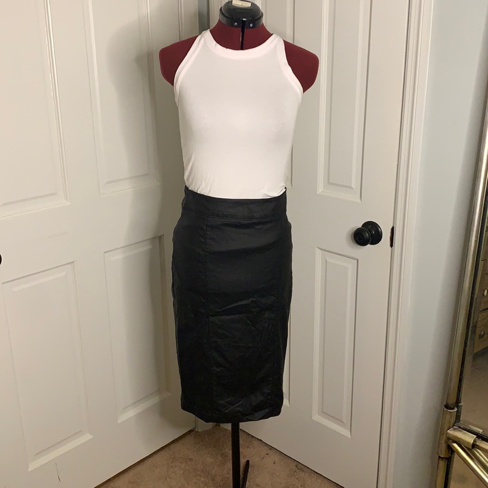Faux Black Leather Pencil Skirt